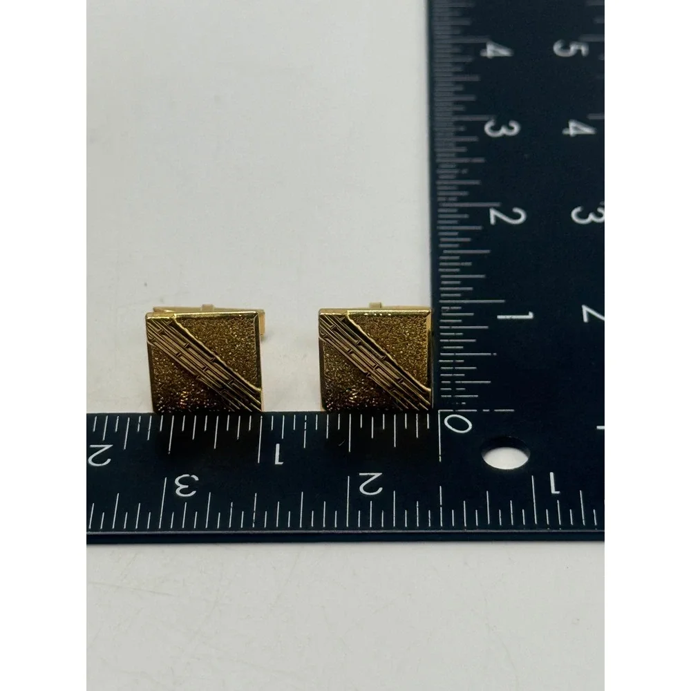Vtg Gold Tone Square Ribbed Textured Diagonal Cufflinks Mens Formal Accessory